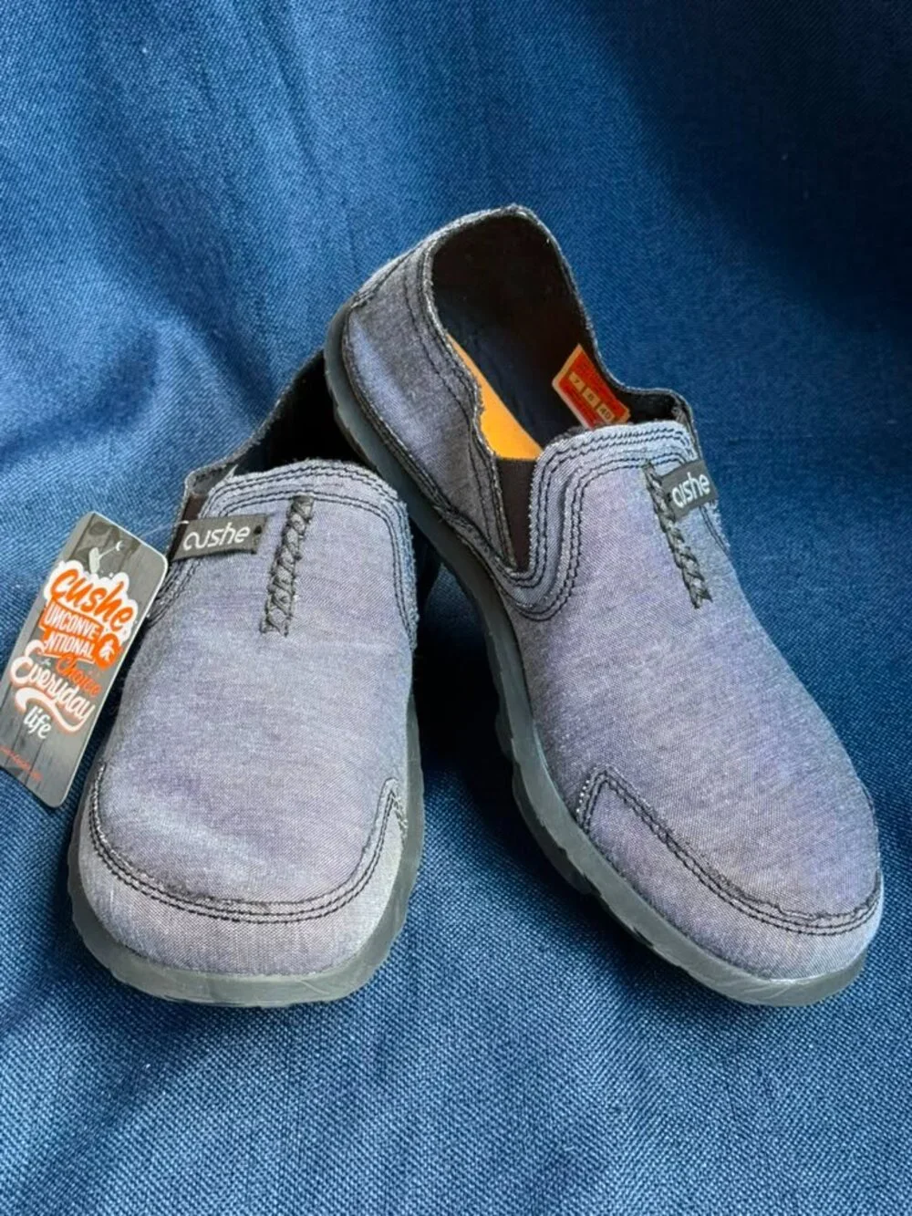 Cushe M Slipper Grey Chambray Canvas Slip On Loafers Men Size 7 2014 NWT